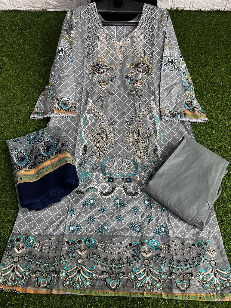Chevron Embroidery Cotton Pakistani Salwar Suit Catalog